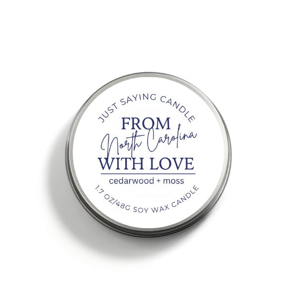 From North Carolina with Love soy candle tin