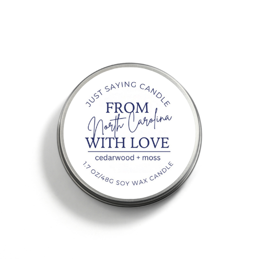 From North Carolina with Love soy candle tin